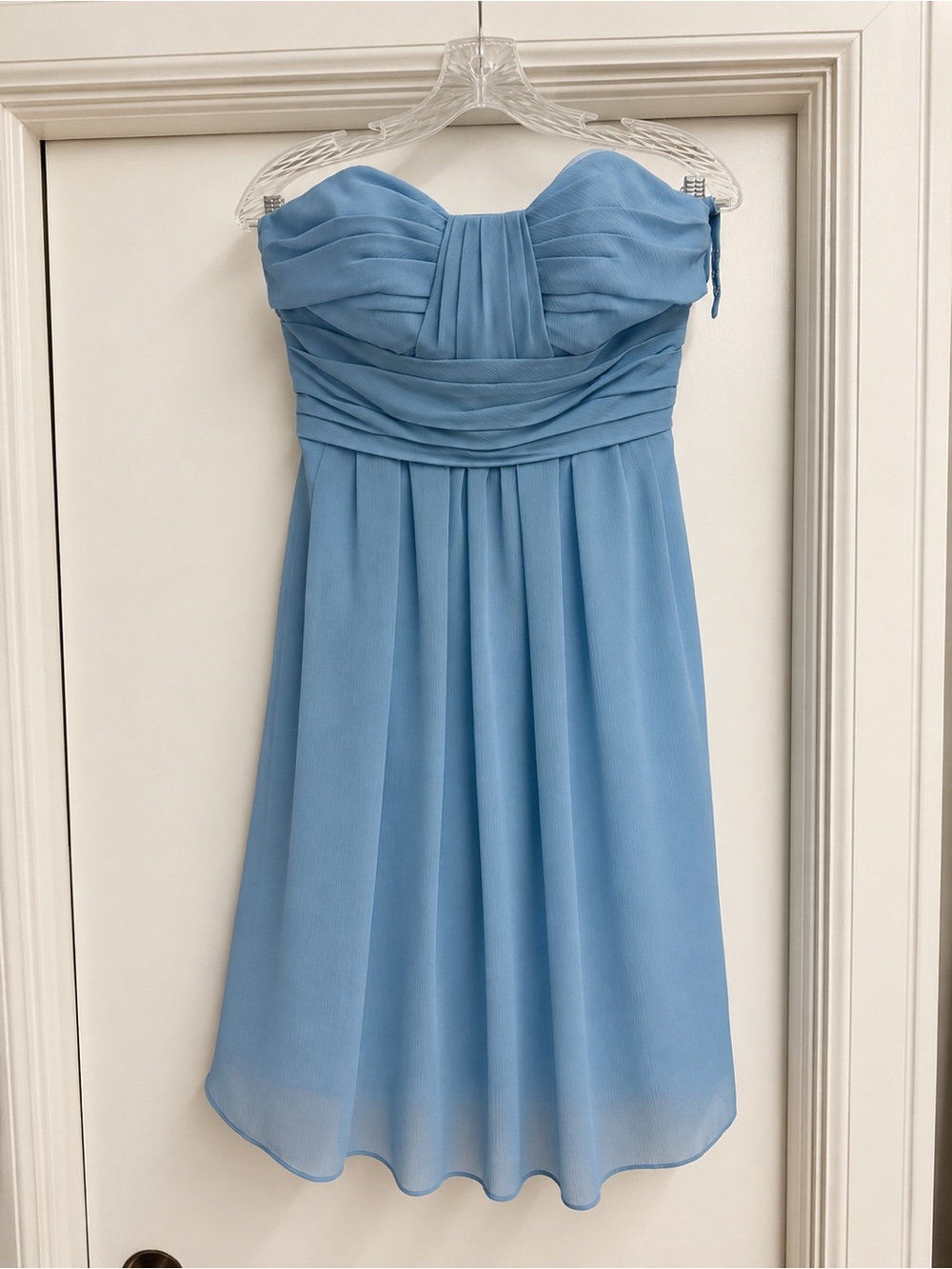 Priscilla of Boston Strapless Powder Blue Chiffon Midi Dress, size 4